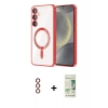 MARSİLYAN™- Galaxy S23 Plus Kılıf Nova Işık Özel Seri - Siyah 20D Premium Cam Ekran Koruyucu + Kırmızı Metal Kamera Lens