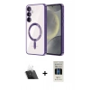MARSİLYAN™- Galaxy S23 Plus Kılıf Nova Işık Özel Seri - Siyah 5D Hayalet Cam Ekran Koruyucu + Kamera Lens Koruma Cam - SF