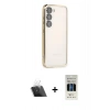 MARSİLYAN™- Galaxy S23 Plus Kılıf Vadi Minimal - Siyah 5D Hayalet Cam Ekran Koruyucu + Şeffaf Kamera Lens Koruma Cam