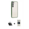 MARSİLYAN™- Galaxy S23 Plus Kılıf Vadi Minimal - Siyah 5D Hayalet Cam Ekran Koruyucu + Şeffaf Kamera Lens Koruma Cam