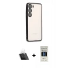 MARSİLYAN™- Galaxy S23 Plus Kılıf Vadi Minimal - Siyah 5D Hayalet Cam Ekran Koruyucu + Şeffaf Kamera Lens Koruma Cam