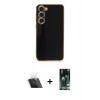 MARSİLYAN™- Galaxy S23 Plus Kılıf Yankı Serisi - Siyah 360 Mat Full Body Arka Koruyucu + Kamera Lens Koruma Cam - SF