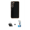 MARSİLYAN™- Galaxy S23 Plus Kılıf Yankı Serisi - Siyah 5D Eko Cam Ekran Koruyucu + Kamera Lens Koruma Cam - SF