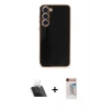 MARSİLYAN™- Galaxy S23 Plus Kılıf Yankı Serisi - Siyah Hayalet Edge Cam Ekran Koruyucu + Kamera Lens Koruma Cam - SF