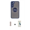 MARSİLYAN™- Galaxy S23 Plus Kılıf Yörünge Çizgi - Şeffaf Pasifik Cam Ekran Koruyucu + Metal Kamera Lens - KI