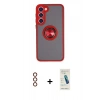MARSİLYAN™- Galaxy S23 Plus Kılıf Yörünge Çizgi - Şeffaf Pasifik Cam Ekran Koruyucu + Metal Kamera Lens - KI