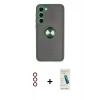 MARSİLYAN™- Galaxy S23 Plus Kılıf Yörünge Çizgi - Şeffaf Pasifik Cam Ekran Koruyucu + Metal Kamera Lens - KI