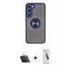 MARSİLYAN™- Galaxy S23 Plus Kılıf Yörünge Çizgi - Şeffaf Pasifik Cam Ekran Koruyucu + Şeffaf Kamera Lens Koruma Cam