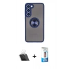 MARSİLYAN™- Galaxy S23 Plus Kılıf Yörünge Çizgi - Siyah 5D Eko Cam Ekran Koruyucu + Kamera Lens Koruma Cam - SF
