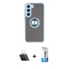 MARSİLYAN™- Galaxy S23 Plus Kılıf Yörünge Çizgi - Siyah 5D Eko Cam Ekran Koruyucu + Kamera Lens Koruma Cam - SF