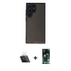 MARSİLYAN™- Galaxy S23 Ultra Kılıf Ahenk Çizgi Serisi - Siyah 360 Mat Full Body Arka Koruyucu + Kamera Lens Koruma Cam - SF