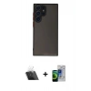 MARSİLYAN™- Galaxy S23 Ultra Kılıf Ahenk Çizgi Serisi - Siyah Durable Full Glue Curved Cam + Kamera Lens Koruma Cam - SF
