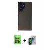 MARSİLYAN™- Galaxy S23 Ultra Kılıf Ahenk Çizgi Serisi - Siyah Durable Full Glue Curved Cam + Lila Raze Metal Kamera Lens