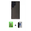 MARSİLYAN™- Galaxy S23 Ultra Kılıf Ahenk Çizgi Serisi - Siyah Durable Full Glue Curved Hayalet Cam + Raze Metal Kamera Lens - GS