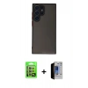 MARSİLYAN™- Galaxy S23 Ultra Kılıf Ahenk Çizgi Serisi - Siyah Durable Full Glue Curved Hayalet Cam + Raze Metal Kamera Lens - LA