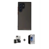 MARSİLYAN™- Galaxy S23 Ultra Kılıf Ahenk Çizgi Serisi - Siyah Durable Full Glue Curved Hayalet Cam + PVD Metal Kamera Lens - SH
