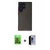 MARSİLYAN™- Galaxy S23 Ultra Kılıf Ahenk Çizgi Serisi - Siyah Durable Full Glue Curved Hayalet Cam + Raze Metal Kamera Lens - SH