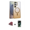 MARSİLYAN™- Galaxy S23 Ultra Kılıf Ahenk Doku Özel Seri - Şeffaf 360 Full Body Arka Koruyucu + Valdez Metal Kamera Lens - KI