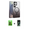 MARSİLYAN™- Galaxy S23 Ultra Kılıf Ahenk Doku Özel Seri - Şeffaf 360 Full Body Arka Koruyucu + Raze Metal Kamera Lens - SH