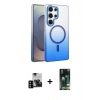 MARSİLYAN™- Galaxy S23 Ultra Kılıf Ahenk Doku Özel Seri - Siyah 360 Mat Full Body Arka Koruyucu + PVD Metal Kamera Lens - SH