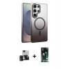 MARSİLYAN™- Galaxy S23 Ultra Kılıf Ahenk Doku Özel Seri - Siyah 360 Mat Full Body Arka Koruyucu + PVD Metal Kamera Lens - SH