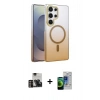 MARSİLYAN™- Galaxy S23 Ultra Kılıf Ahenk Doku Özel Seri - Siyah Durable Full Glue Curved Cam + PVD Metal Kamera Lens - GD
