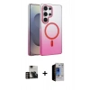 MARSİLYAN™- Galaxy S23 Ultra Kılıf Ahenk Doku Özel Seri - Siyah Durable Full Glue Curved Hayalet Cam + PVD Metal Kamera Lens - GD