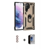 MARSİLYAN™- Galaxy S23 Ultra Kılıf Ahenk Klasik Koleksiyonu - Siyah Durable Full Glue Curved Hayalet Cam + Metal Kamera Lens - KI