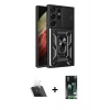 MARSİLYAN™- Galaxy S23 Ultra Kılıf Ahenk Klasik - Siyah 360 Mat Full Body Arka Koruyucu + Kamera Lens Koruma Cam - SF