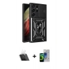 MARSİLYAN™- Galaxy S23 Ultra Kılıf Ahenk Klasik - Siyah Durable Full Glue Curved Cam + Kamera Lens Koruma Cam - SF