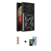 MARSİLYAN™- Galaxy S23 Ultra Kılıf Ahenk Klasik - Siyah Durable Full Glue Curved Cam + Metal Kamera Lens - KI