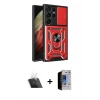 MARSİLYAN™- Galaxy S23 Ultra Kılıf Ahenk Klasik - Siyah Durable Full Glue Curved Hayalet Cam + Kamera Lens Koruma Cam - SF