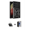 MARSİLYAN™- Galaxy S23 Ultra Kılıf Ahenk Klasik - Siyah Durable Full Glue Curved Hayalet Cam + Kamera Lens Koruma Cam - SF