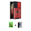 MARSİLYAN™- Galaxy S23 Ultra Kılıf Ahenk Klasik - Siyah Durable Full Glue Curved Hayalet Cam + Raze Metal Kamera Lens - YL