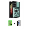 MARSİLYAN™- Galaxy S23 Ultra Kılıf Ahenk Klasik - Siyah Durable Full Glue Curved Hayalet Cam + Raze Metal Kamera Lens - YL