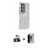 MARSİLYAN™- Galaxy S23 Ultra Kılıf Ahenk Modern Serisi - Siyah Durable Full Glue Curved Hayalet Cam + PVD Metal Kamera Lens - GD