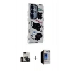 MARSİLYAN™- Galaxy S23 Ultra Kılıf Ahenk Modern Serisi - Siyah Durable Full Glue Curved Hayalet Cam + PVD Metal Kamera Lens - GD