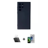 MARSİLYAN™- Galaxy S23 Ultra Kılıf Ahenk Serisi - Siyah Durable Full Glue Curved Cam + Kamera Lens Koruma Cam - SF