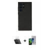 MARSİLYAN™- Galaxy S23 Ultra Kılıf Ahenk Serisi - Siyah Durable Full Glue Curved Cam + Kamera Lens Koruma Cam - SF