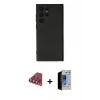 MARSİLYAN™- Galaxy S23 Ultra Kılıf Ahenk Serisi - Siyah Durable Full Glue Curved Hayalet Cam + Kırmızı Valdez Metal Kamera Lens