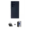 MARSİLYAN™- Galaxy S23 Ultra Kılıf Ahenk Serisi - Siyah Durable Full Glue Curved Hayalet Cam + Şeffaf Kamera Lens Koruma Cam