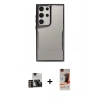 MARSİLYAN™- Galaxy S23 Ultra Kılıf Akış Çizgi Koleksiyonu - Siyah AutoKit 5in1 Fiber Hayalet Cam Ekran Koruyucu + PVD Metal Kamera Lens - GD