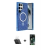MARSİLYAN™- Galaxy S23 Ultra Kılıf Eksen Çizgi - Şeffaf 360 Full Body Arka Koruyucu + Kamera Lens Koruma Cam - SF