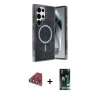 MARSİLYAN™- Galaxy S23 Ultra Kılıf Eksen Çizgi - Şeffaf 360 Full Body Arka Koruyucu + Valdez Metal Kamera Lens - KI