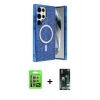 MARSİLYAN™- Galaxy S23 Ultra Kılıf Eksen Çizgi - Şeffaf 360 Full Body Arka Koruyucu + Raze Metal Kamera Lens - LA