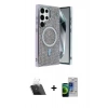 MARSİLYAN™- Galaxy S23 Ultra Kılıf Eksen Çizgi - Siyah Durable Full Glue Curved Cam + Kamera Lens Koruma Cam - SF