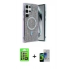 MARSİLYAN™- Galaxy S23 Ultra Kılıf Eksen Çizgi - Siyah Durable Full Glue Curved Cam + Raze Metal Kamera Lens - GS