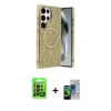 MARSİLYAN™- Galaxy S23 Ultra Kılıf Eksen Çizgi - Siyah Durable Full Glue Curved Cam + Raze Metal Kamera Lens - SH