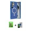 MARSİLYAN™- Galaxy S23 Ultra Kılıf Eksen Çizgi - Siyah Durable Full Glue Curved Cam + Raze Metal Kamera Lens - GS