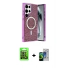 MARSİLYAN™- Galaxy S23 Ultra Kılıf Eksen Çizgi - Siyah Durable Full Glue Curved Cam + Raze Metal Kamera Lens - SH
